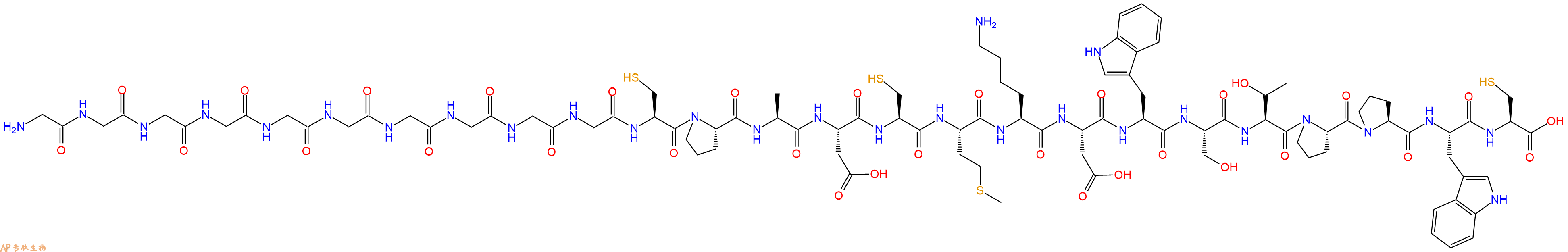专肽生物产品H2N-Gly-Gly-Gly-Gly-Gly-Gly-Gly-Gly-Gly-Gly-Cys-Pro-Ala-Asp-Cys-Met-Lys-Asp-Trp-Ser-Thr-Pro-Pro-Trp-Cys-OH