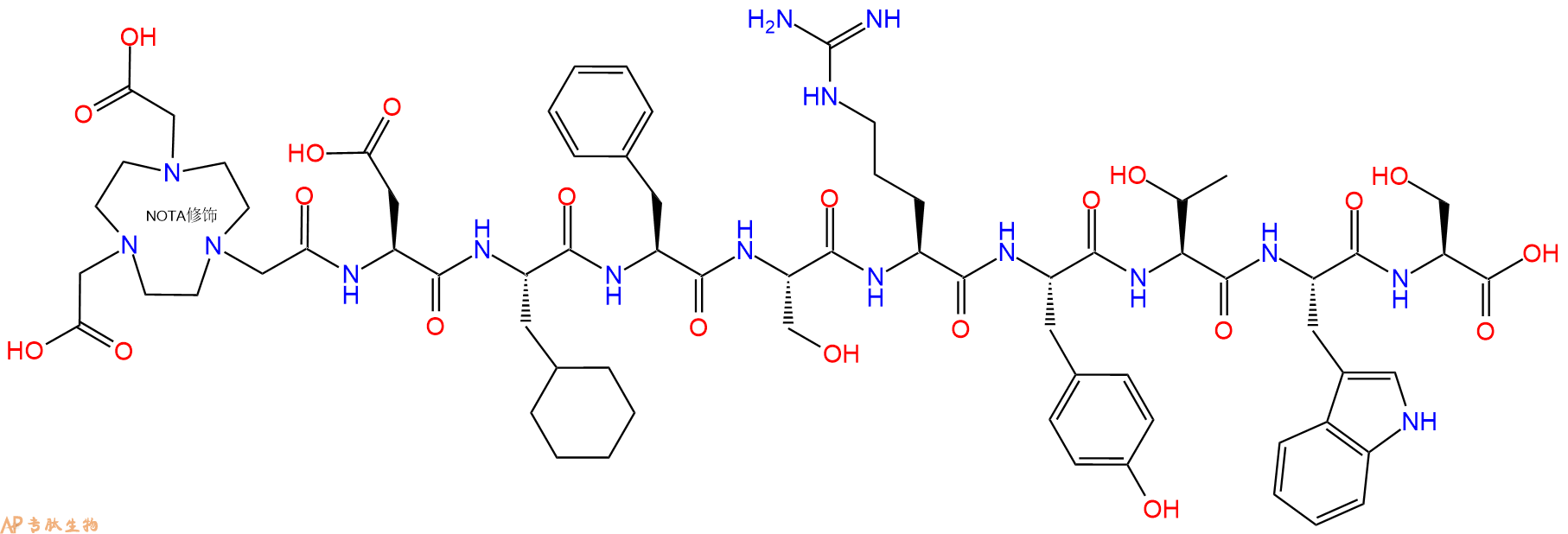 专肽生物产品NOTA-Asp-Cha-Phe-Ser-Arg-Tyr-Thr-Trp-Ser-OH