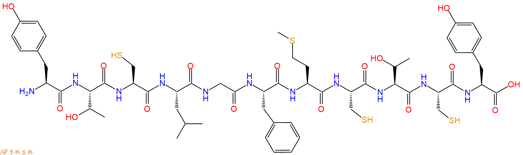 专肽生物产品H2N-Tyr-Thr-Cys-Leu-Gly-Phe-Met-Cys-Thr-Cys-Tyr-OH