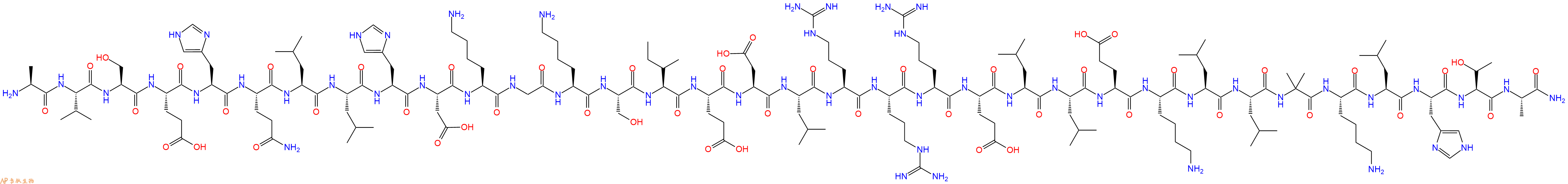 专肽生物产品H2N-Ala-Val-Ser-Glu-His-Gln-Leu-Leu-His-Asp-Lys-Gly-Lys-Ser-Ile-Glu-Asp-Leu-Arg-Arg-Arg-Glu-Leu-Leu-Glu-Lys-Leu-Leu-Aib-Lys-Leu-His-Thr-Ala-NH2