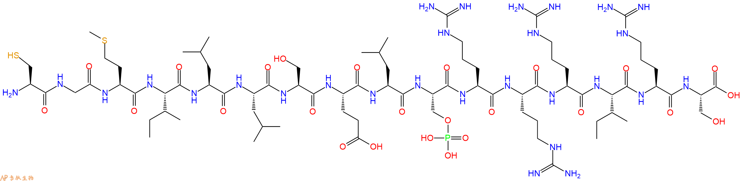专肽生物产品H2N-Cys-Gly-Met-Ile-Leu-Leu-Ser-Glu-Leu-Ser(PO3H2)-Arg-Arg-Arg-Ile-Arg-Ser-OH