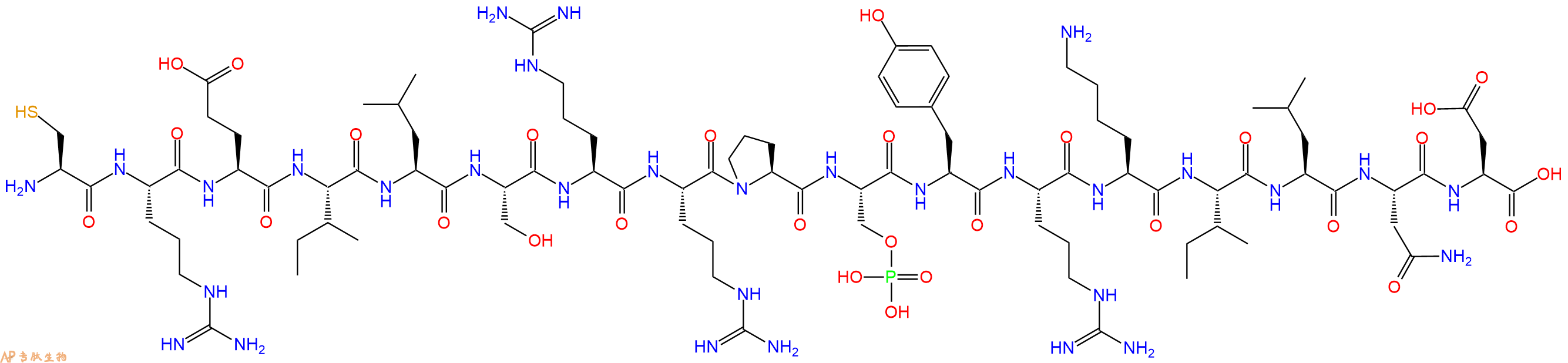 专肽生物产品H2N-Cys-Arg-Glu-Ile-Leu-Ser-Arg-Arg-Pro-Ser(PO3H2)-Tyr-Arg-Lys-Ile-Leu-Asn-Asp-OH
