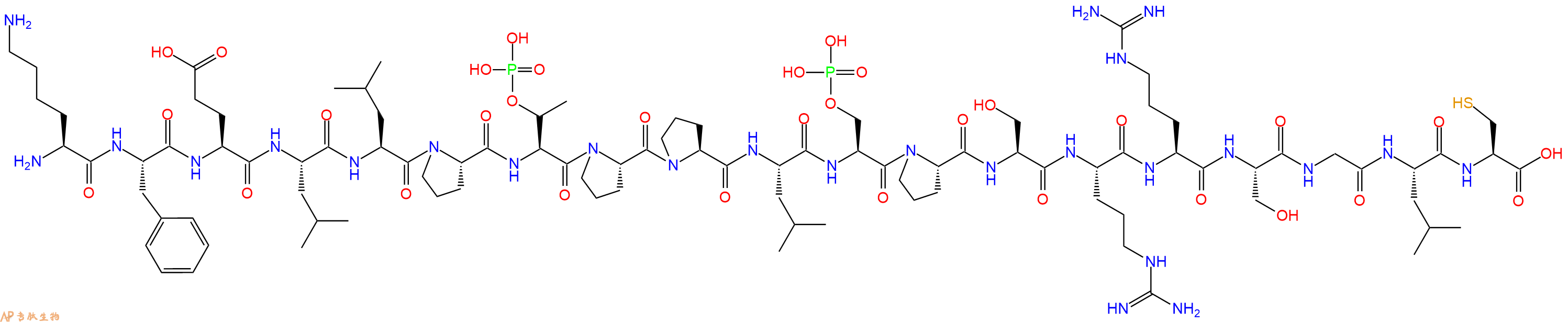 专肽生物产品H2N-Lys-Phe-Glu-Leu-Leu-Pro-pThr-Pro-Pro-Leu-Ser(PO3H2)-Pro-Ser-Arg-Arg-Ser-Gly-Leu-Cys-OH
