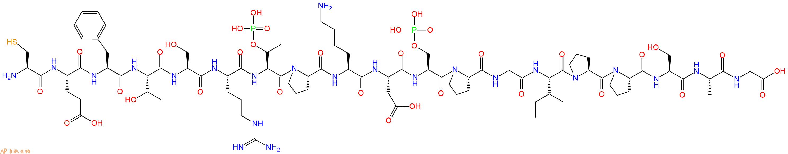 专肽生物产品H2N-Cys-Glu-Phe-Thr-Ser-Arg-pThr-Pro-Lys-Asp-Ser(PO3H2)-Pro-Gly-Ile-Pro-Pro-Ser-Ala-Gly-OH