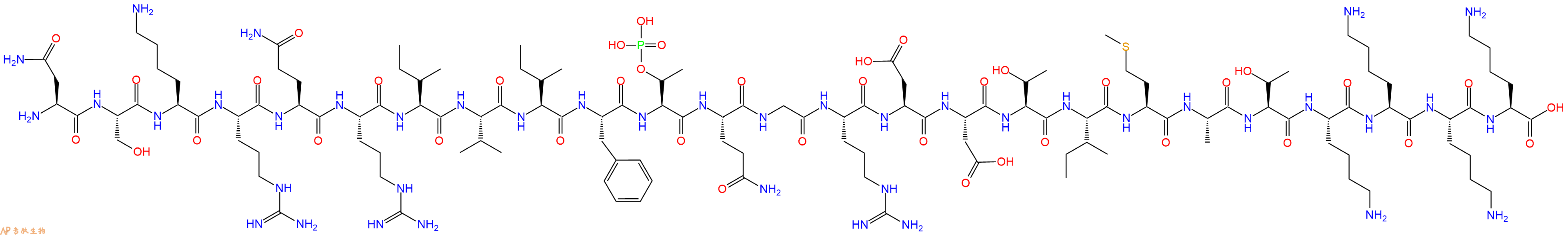 专肽生物产品H2N-Asn-Ser-Lys-Arg-Gln-Arg-Ile-Val-Ile-Phe-pThr-Gln-Gly-Arg-Asp-Asp-Thr-Ile-Met-Ala-Thr-Lys-Lys-Lys-Lys-OH