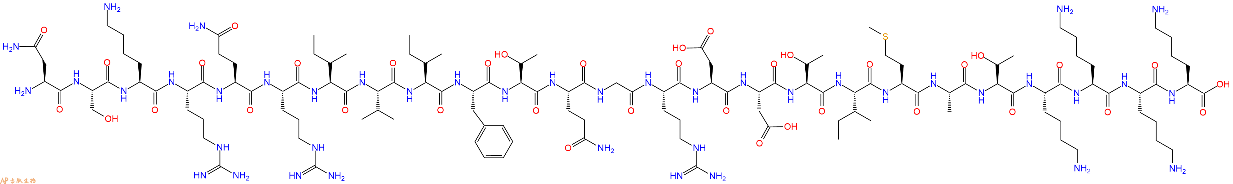 专肽生物产品H2N-Asn-Ser-Lys-Arg-Gln-Arg-Ile-Val-Ile-Phe-Thr-Gln-Gly-Arg-Asp-Asp-Thr-Ile-Met-Ala-Thr-Lys-Lys-Lys-Lys-OH