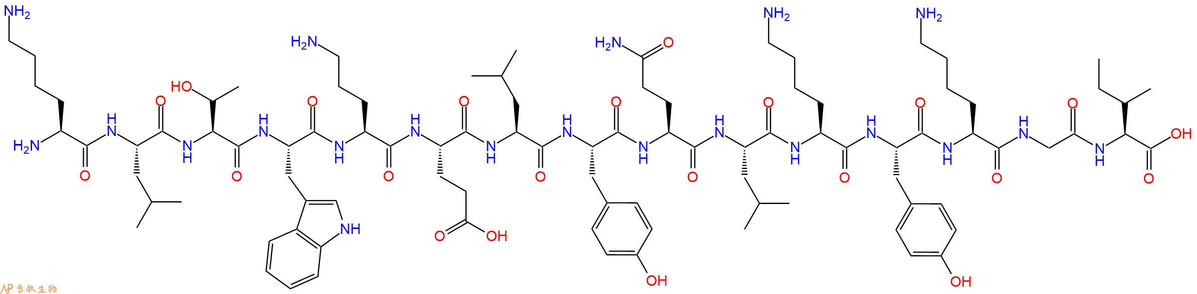 专肽生物产品H2N-Lys-Leu-Thr-Trp-Orn-Glu-Leu-Tyr-Gln-Leu-Lys-Tyr-Lys-Gly-Ile-OH