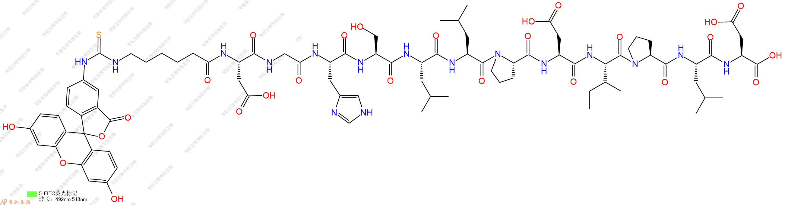 专肽生物产品5FITC-Ahx-Asp-Gly-His-Ser-Leu-Leu-Pro-Asp-Ile-Pro-Leu-Asp-OH