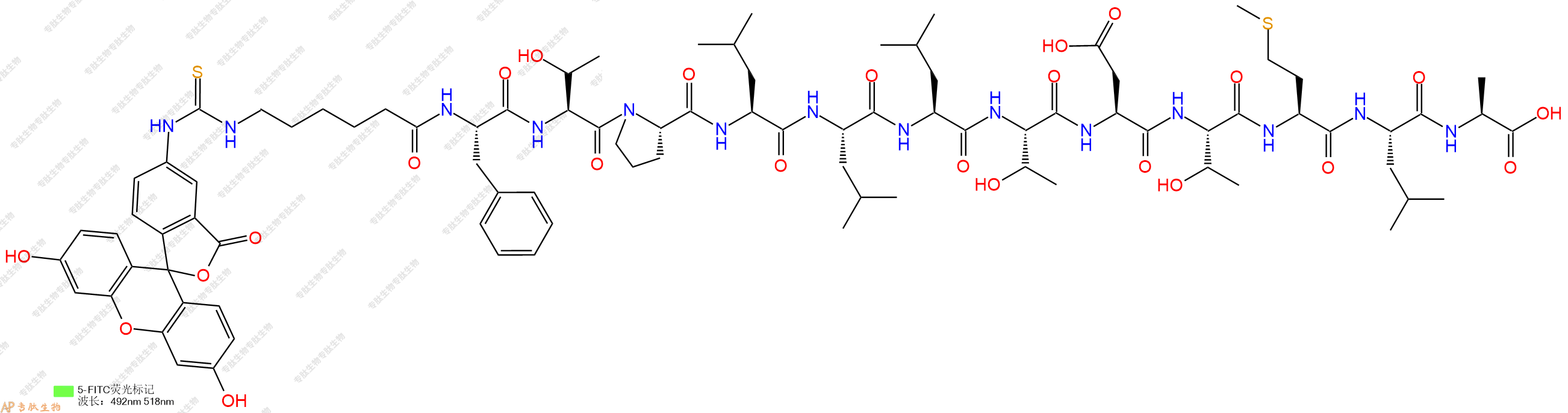 专肽生物产品5FITC-Ahx-Phe-Thr-Pro-Leu-Leu-Leu-Thr-Asp-Thr-Met-Leu-Ala-OH