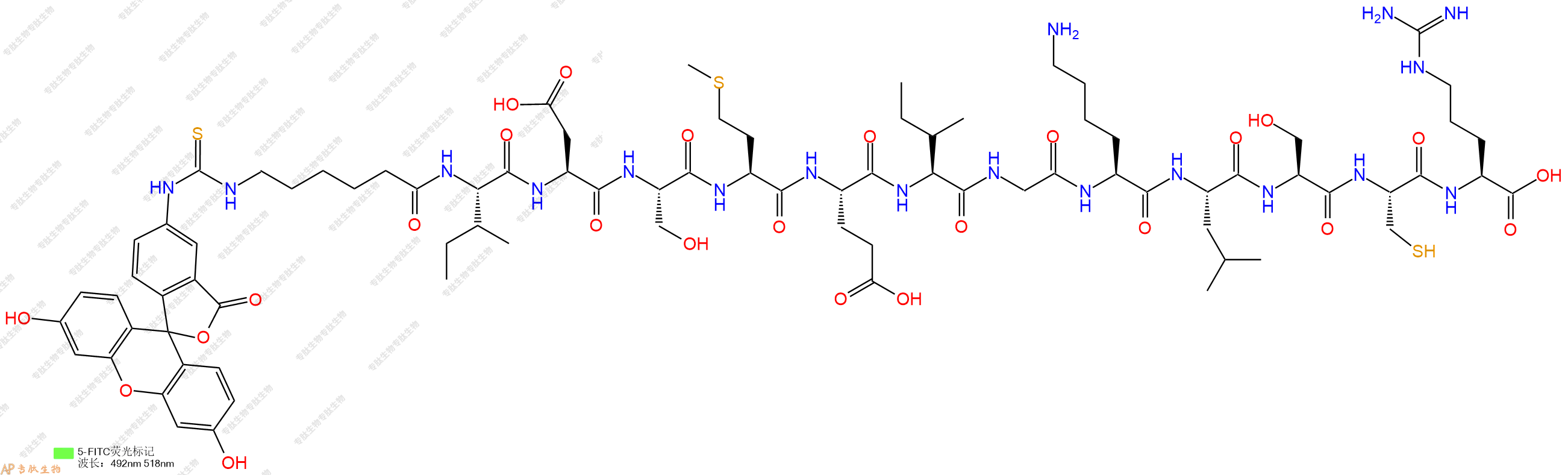 专肽生物产品5FITC-Ahx-Ile-Asp-Ser-Met-Glu-Ile-Gly-Lys-Leu-Ser-Cys-Arg-OH