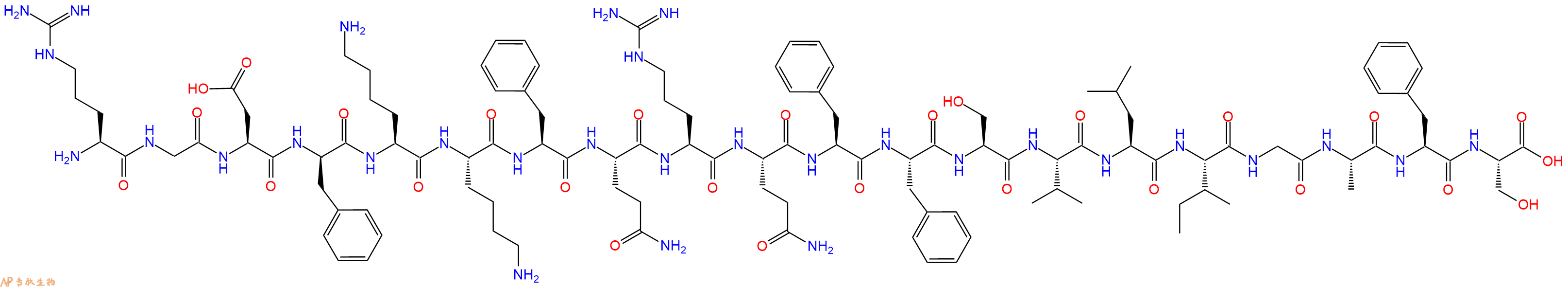专肽生物产品H2N-Arg-Gly-Asp-DPhe-Lys-Lys-Phe-Gln-Arg-Gln-Phe-Phe-Ser-Val-Leu-Ile-Gly-Ala-Phe-Ser-OH