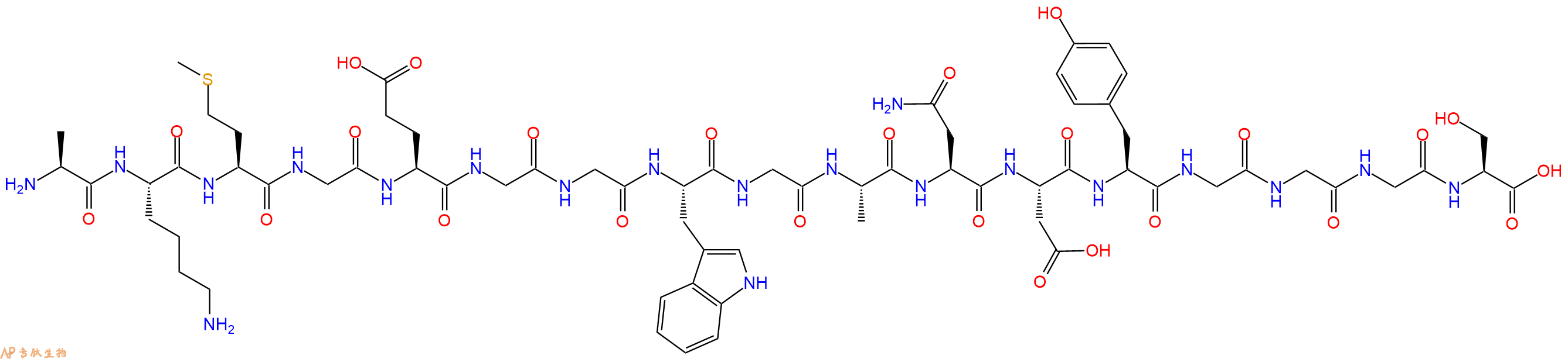 专肽生物产品H2N-Ala-Lys-Met-Gly-Glu-Gly-Gly-Trp-Gly-Ala-Asn-Asp-Tyr-Gly-Gly-Gly-Ser-OH