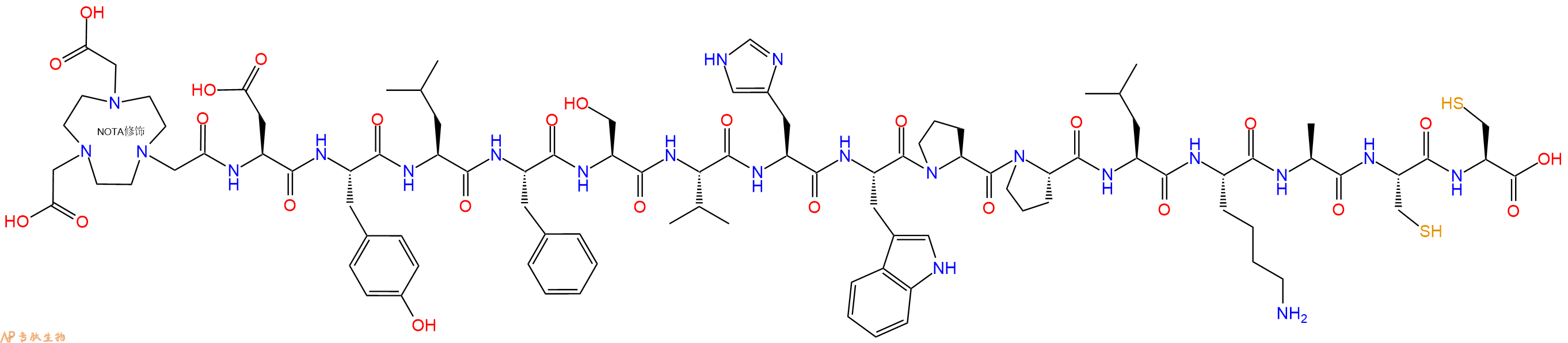 专肽生物产品NOTA-Asp-Tyr-Leu-Phe-Ser-Val-His-Trp-Pro-Pro-Leu-Lys-Ala-Cys-Cys-OH