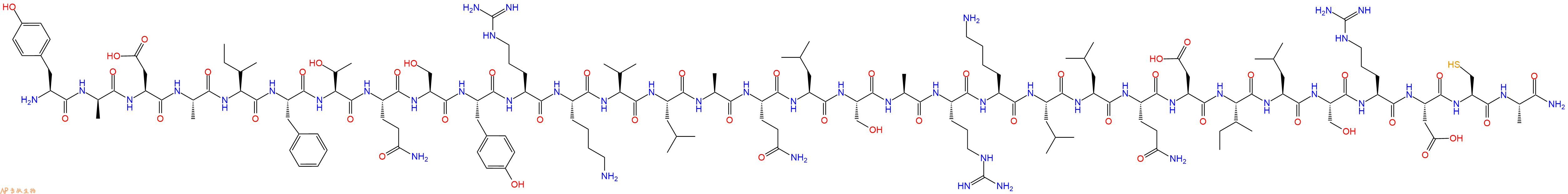 专肽生物产品H2N-Tyr-DAla-Asp-Ala-Ile-Phe-Thr-Gln-Ser-Tyr-Arg-Lys-Val-Leu-Ala-Gln-Leu-Ser-Ala-Arg-Lys-Leu-Leu-Gln-Asp-Ile-Leu-Ser-Arg-Asp-Cys-Ala-NH2