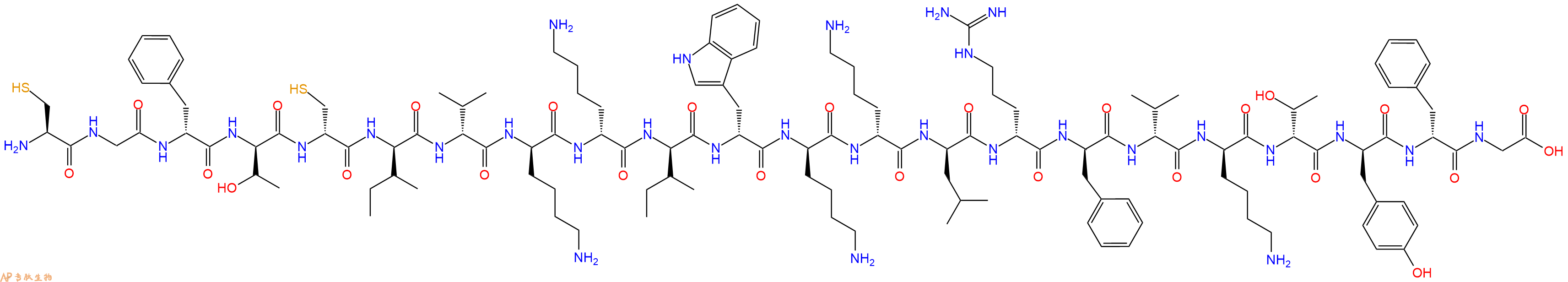 专肽生物产品H2N-Cys-Gly-DPhe-DThr-DCys-DIle-DVal-DLys-DLys-DIle-DTrp-DLys-DLys-DLeu-DArg-DPhe-DVal-DLys-DThr-DTyr-DPhe-Gly-OH