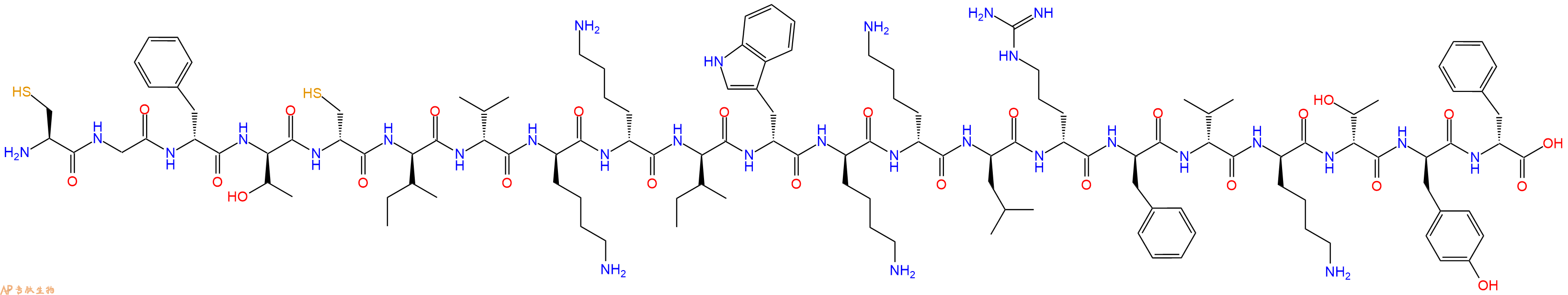 专肽生物产品H2N-Cys-Gly-DPhe-DThr-DCys-DIle-DVal-DLys-DLys-DIle-DTrp-DLys-DLys-DLeu-DArg-DPhe-DVal-DLys-DThr-DTyr-DPhe-OH