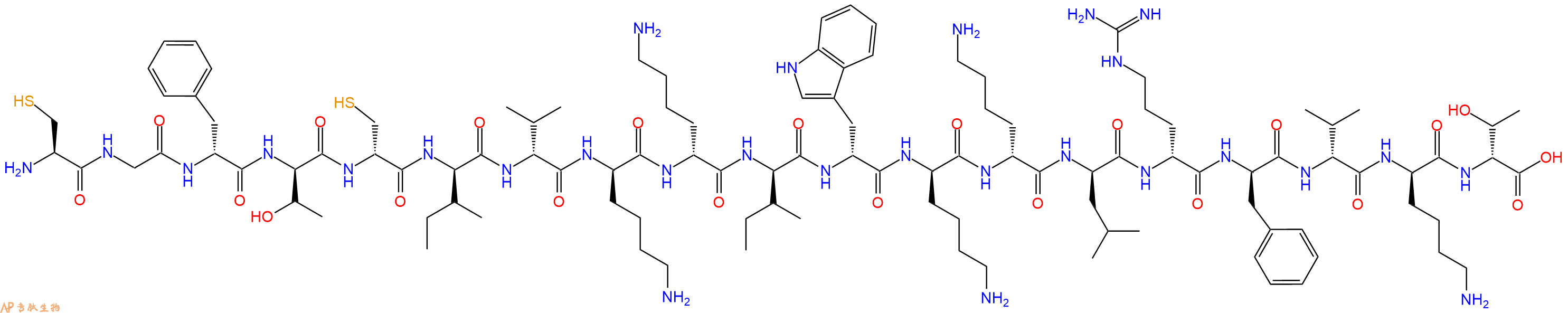 专肽生物产品H2N-Cys-Gly-DPhe-DThr-DCys-DIle-DVal-DLys-DLys-DIle-DTrp-DLys-DLys-DLeu-DArg-DPhe-DVal-DLys-DThr-OH