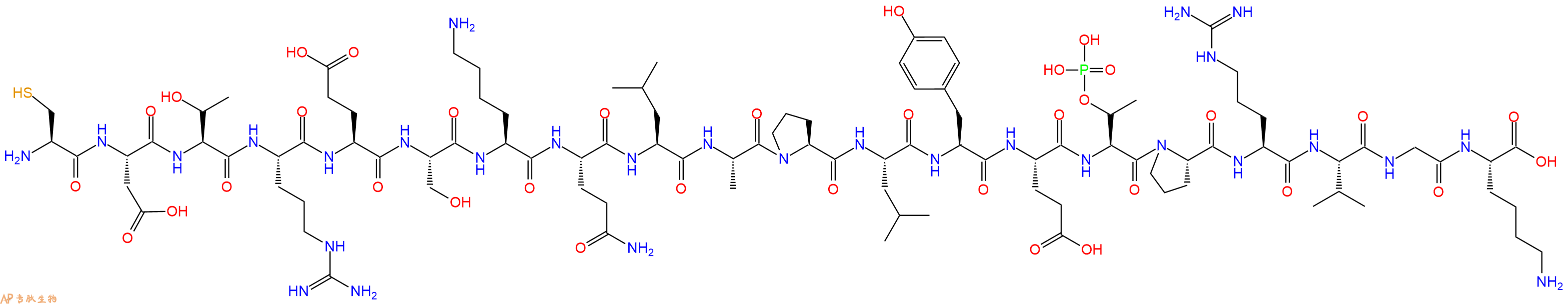 专肽生物产品H2N-Cys-Asp-Thr-Arg-Glu-Ser-Lys-Gln-Leu-Ala-Pro-Leu-Tyr-Glu-pThr-Pro-Arg-Val-Gly-Lys-OH