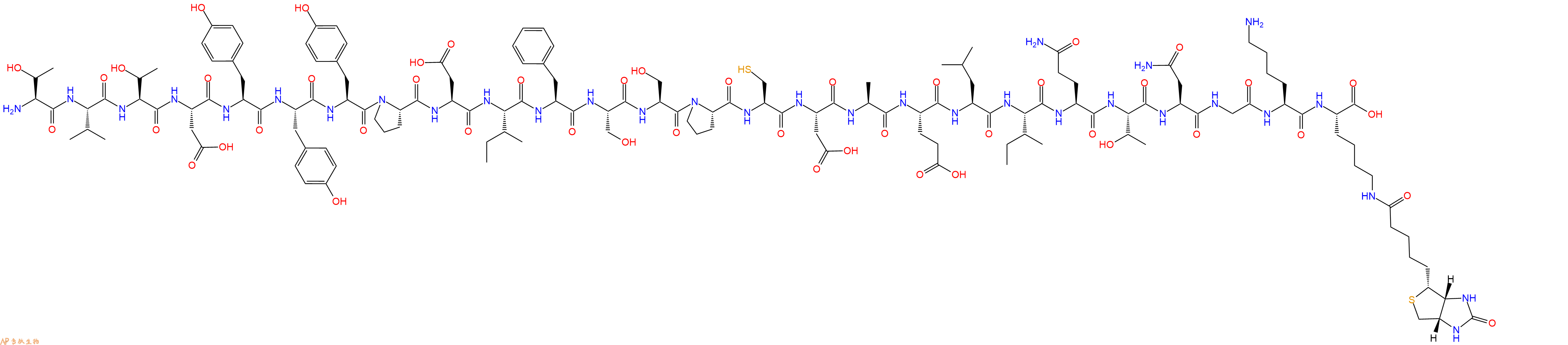 专肽生物产品H2N-Thr-Val-Thr-Asp-Tyr-Tyr-Tyr-Pro-Asp-Ile-Phe-Ser-Ser-Pro-Cys-Asp-Ala-Glu-Leu-Ile-Gln-Thr-Asn-Gly-Lys-Lys(Biotin)-OH