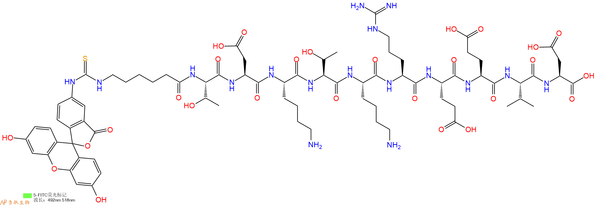 专肽生物产品5FITC-Ahx-Thr-Asp-Lys-Thr-Lys-Arg-Glu-Glu-Val-Asp-OH