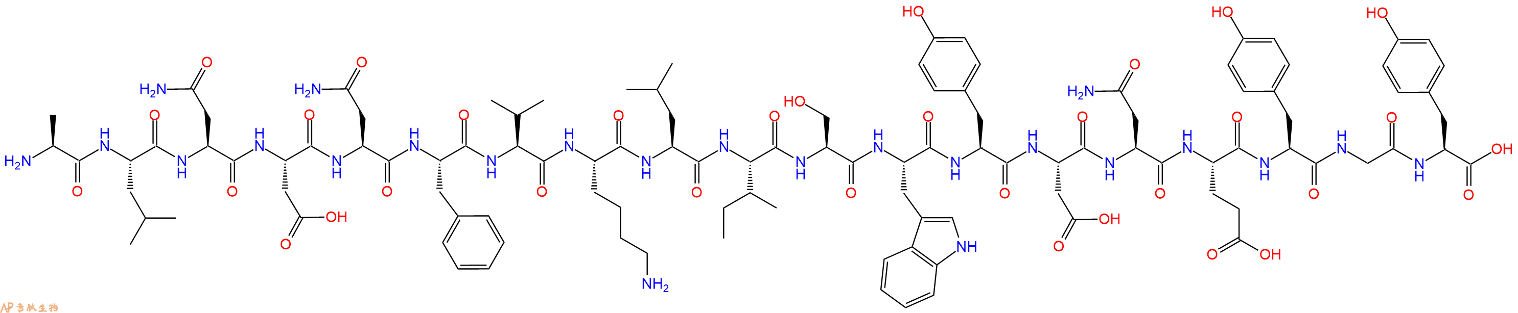 专肽生物产品H2N-Ala-Leu-Asn-Asp-Asn-Phe-Val-Lys-Leu-Ile-Ser-Trp-Tyr-Asp-Asn-Glu-Tyr-Gly-Tyr-OH