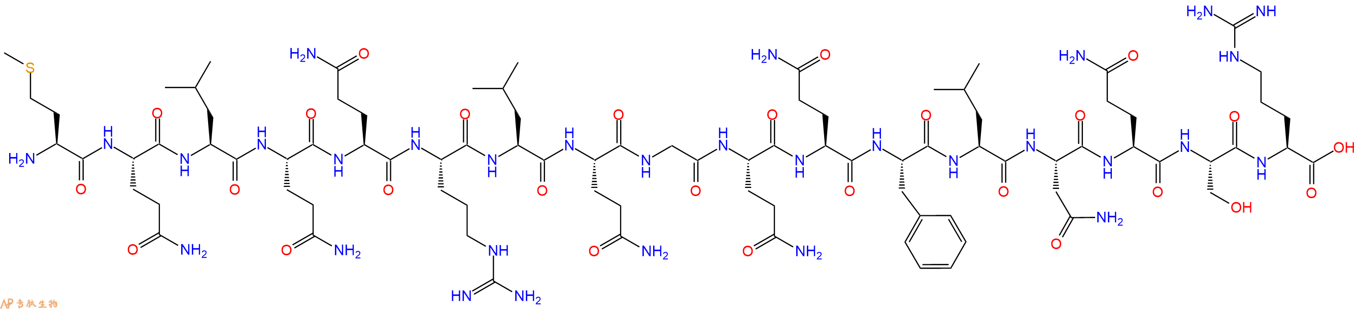 专肽生物产品H2N-Met-Gln-Leu-Gln-Gln-Arg-Leu-Gln-Gly-Gln-Gln-Phe-Leu-Asn-Gln-Ser-Arg-OH