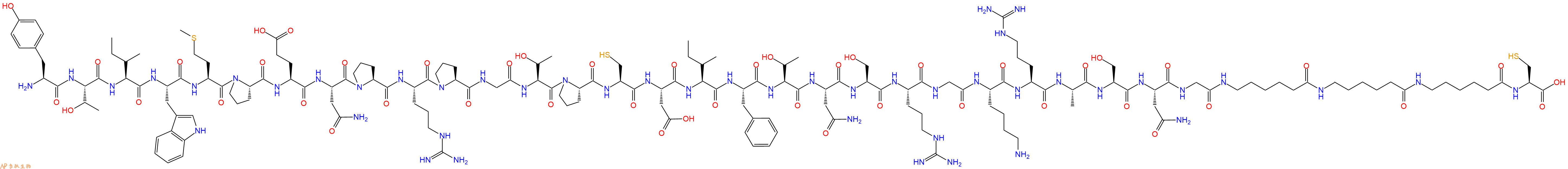 专肽生物产品H2N-Tyr-Thr-Ile-Trp-Met-Pro-Glu-Asn-Pro-Arg-Pro-Gly-Thr-Pro-Cys-Asp-Ile-Phe-Thr-Asn-Ser-Arg-Gly-Lys-Arg-Ala-Ser-Asn-Gly-Ahx-Ahx-Ahx-Cys-OH