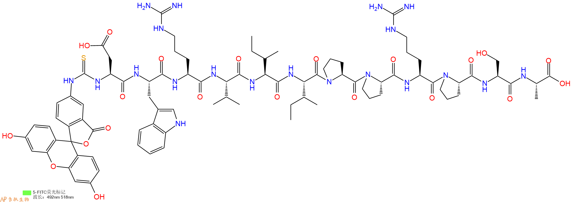 专肽生物产品5FITC-Asp-Trp-Arg-Val-Ile-Ile-Pro-Pro-Arg-Pro-Ser-Ala-OH