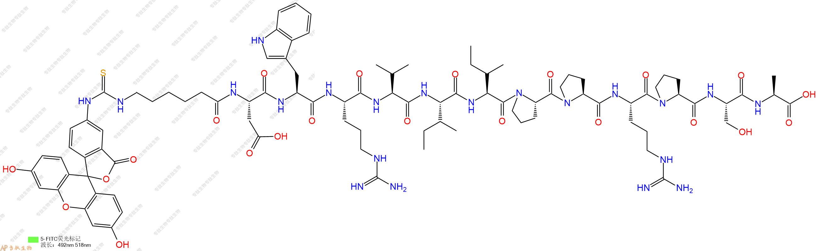 专肽生物产品5FITC-Ahx-Asp-Trp-Arg-Val-Ile-Ile-Pro-Pro-Arg-Pro-Ser-Ala-OH