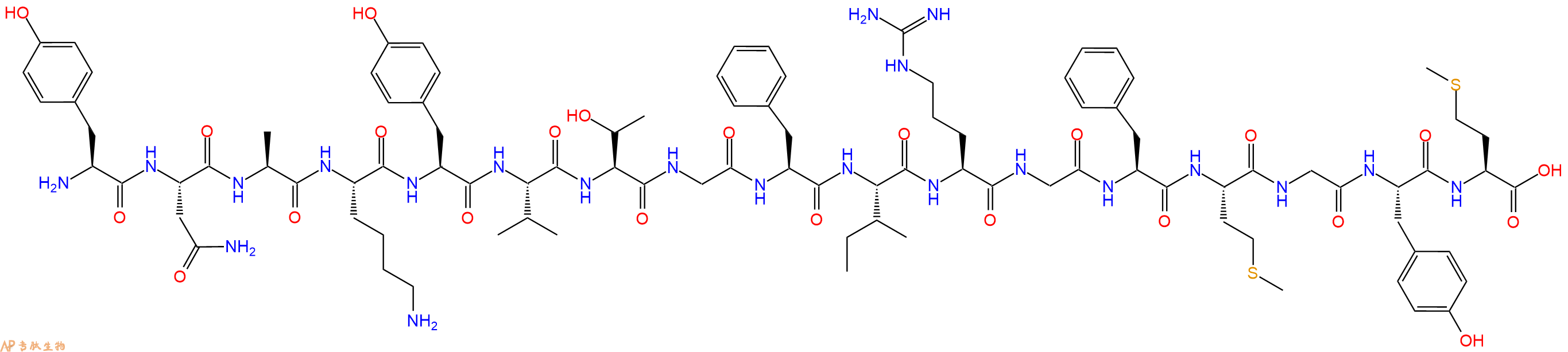 专肽生物产品H2N-Tyr-Asn-Ala-Lys-Tyr-Val-Thr-Gly-Phe-Ile-Arg-Gly-Phe-Met-Gly-Tyr-Met-OH