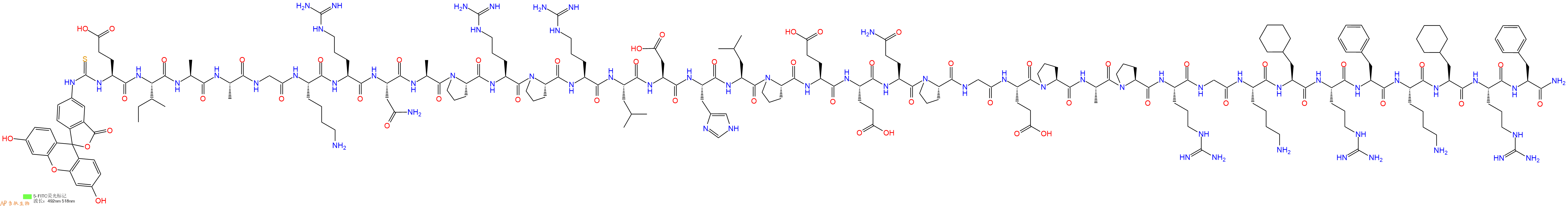 专肽生物产品5FITC-Glu-Ile-Ala-Ala-Gly-Lys-Arg-Asn-Ala-Pro-Arg-Pro-Arg-Leu-Asp-His-Leu-Pro-Glu-Glu-Gln-Pro-Gly-Glu-Pro-Ala-Pro-Arg-Gly-Lys-Cha-Arg-Phe-Lys-Cha-Arg-Phe-NH2