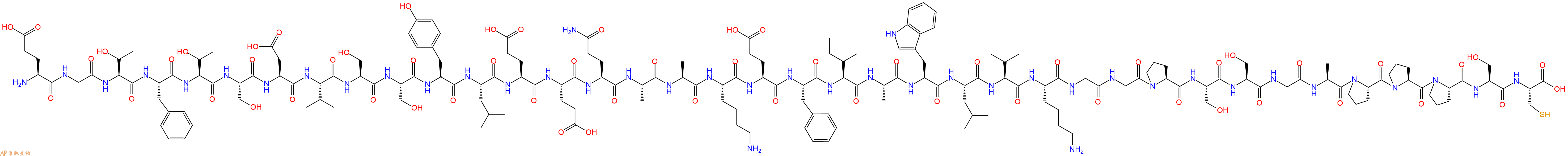 专肽生物产品H2N-Glu-Gly-Thr-Phe-Thr-Ser-Asp-Val-Ser-Ser-Tyr-Leu-Glu-Glu-Gln-Ala-Ala-Lys-Glu-Phe-Ile-Ala-Trp-Leu-Val-Lys-Gly-Gly-Pro-Ser-Ser-Gly-Ala-Pro-Pro-Pro-Ser-Cys-OH