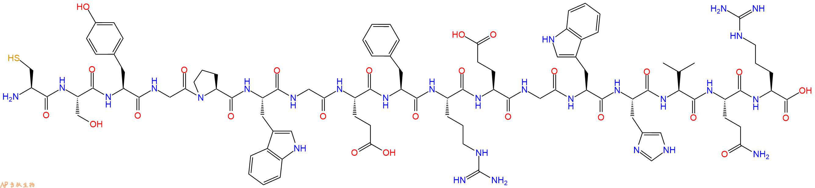 专肽生物产品H2N-Cys-Ser-Tyr-Gly-Pro-Trp-Gly-Glu-Phe-Arg-Glu-Gly-Trp-His-Val-Gln-Arg-OH