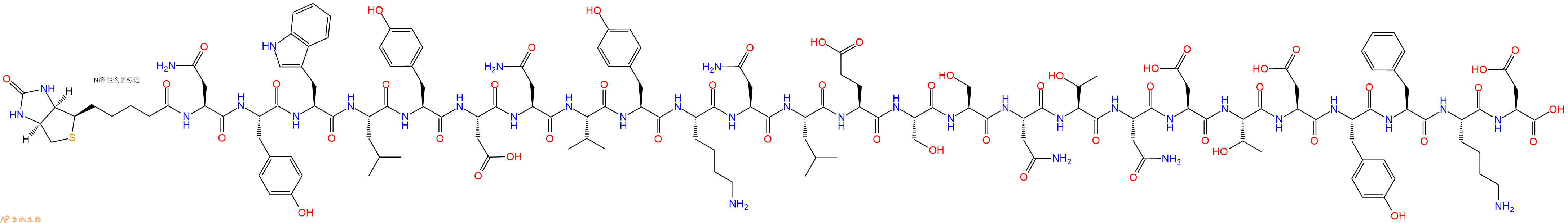 专肽生物产品Biotinyl-Asn-Tyr-Trp-Leu-Tyr-Asp-Asn-Val-Tyr-Lys-Asn-Leu-Glu-Ser-Ser-Asn-Thr-Asn-Asp-Thr-Asp-Tyr-Phe-Lys-Asp-OH