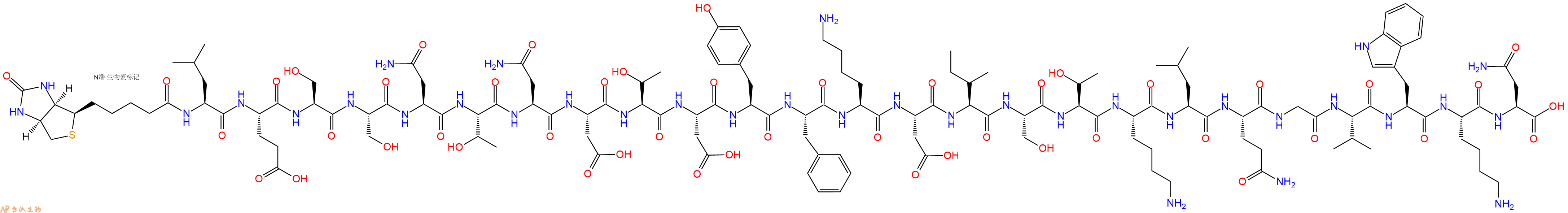 专肽生物产品Biotinyl-Leu-Glu-Ser-Ser-Asn-Thr-Asn-Asp-Thr-Asp-Tyr-Phe-Lys-Asp-Ile-Ser-Thr-Lys-Leu-Gln-Gly-Val-Trp-Lys-Asn-OH