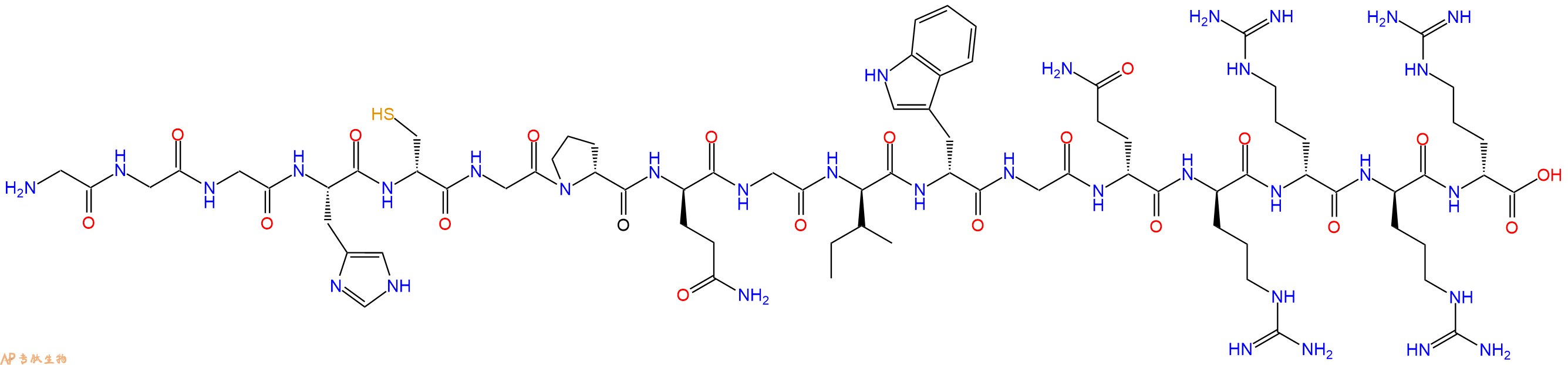 专肽生物产品H2N-Gly-Gly-Gly-His-DCys-Gly-DPro-DGln-Gly-DIle-DTrp-Gly-DGln-DArg-DArg-DArg-DArg-OH