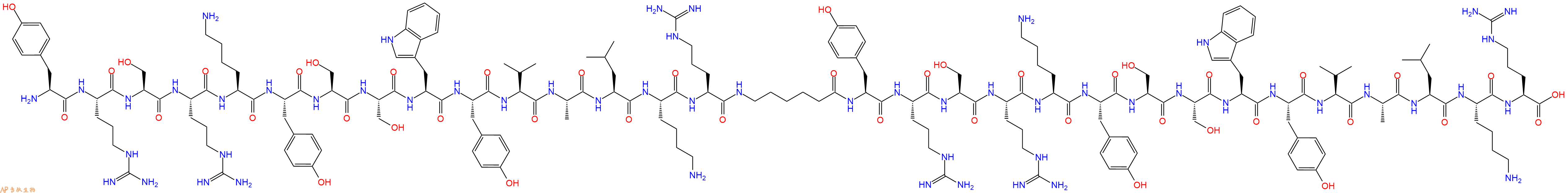 专肽生物产品H2N-Tyr-Arg-Ser-Arg-Lys-Tyr-Ser-Ser-Trp-Tyr-Val-Ala-Leu-Lys-Arg-Ahx-Tyr-Arg-Ser-Arg-Lys-Tyr-Ser-Ser-Trp-Tyr-Val-Ala-Leu-Lys-Arg-OH