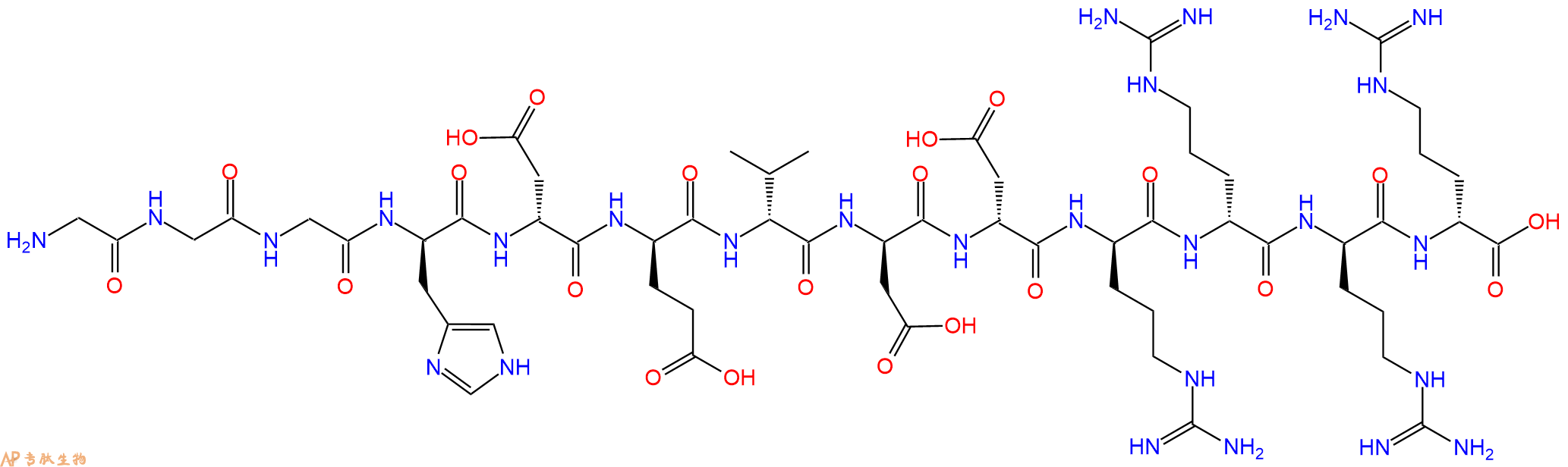 专肽生物产品H2N-Gly-Gly-Gly-DHis-DAsp-DGlu-DVal-DAsp-DAsp-DArg-DArg-DArg-DArg-OH