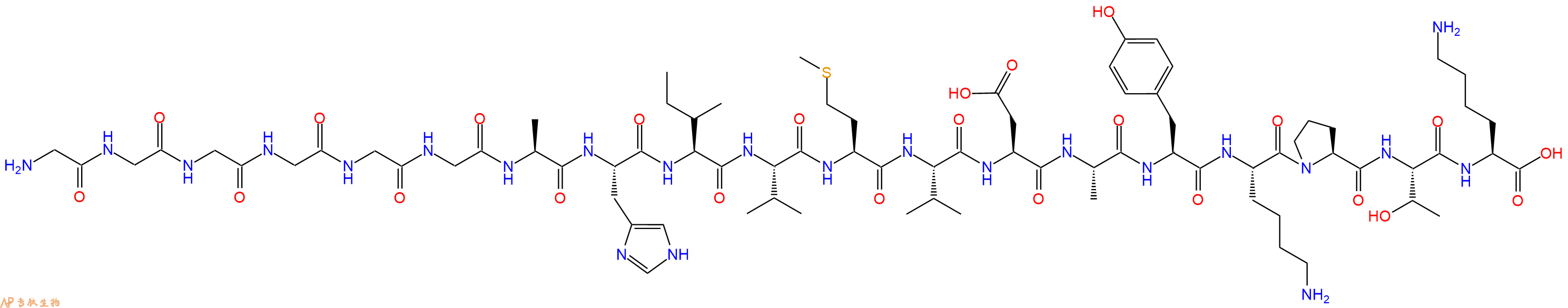 专肽生物产品H2N-Gly-Gly-Gly-Gly-Gly-Gly-Ala-His-Ile-Val-Met-Val-Asp-Ala-Tyr-Lys-Pro-Thr-Lys-OH