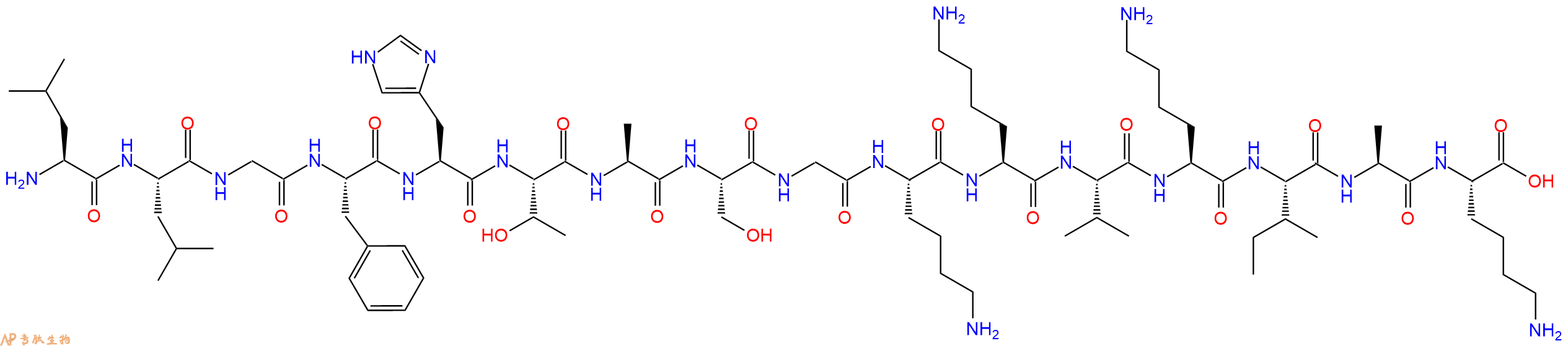 专肽生物产品H2N-Leu-Leu-Gly-Phe-His-Thr-Ala-Ser-Gly-Lys-Lys-Val-Lys-Ile-Ala-Lys-OH