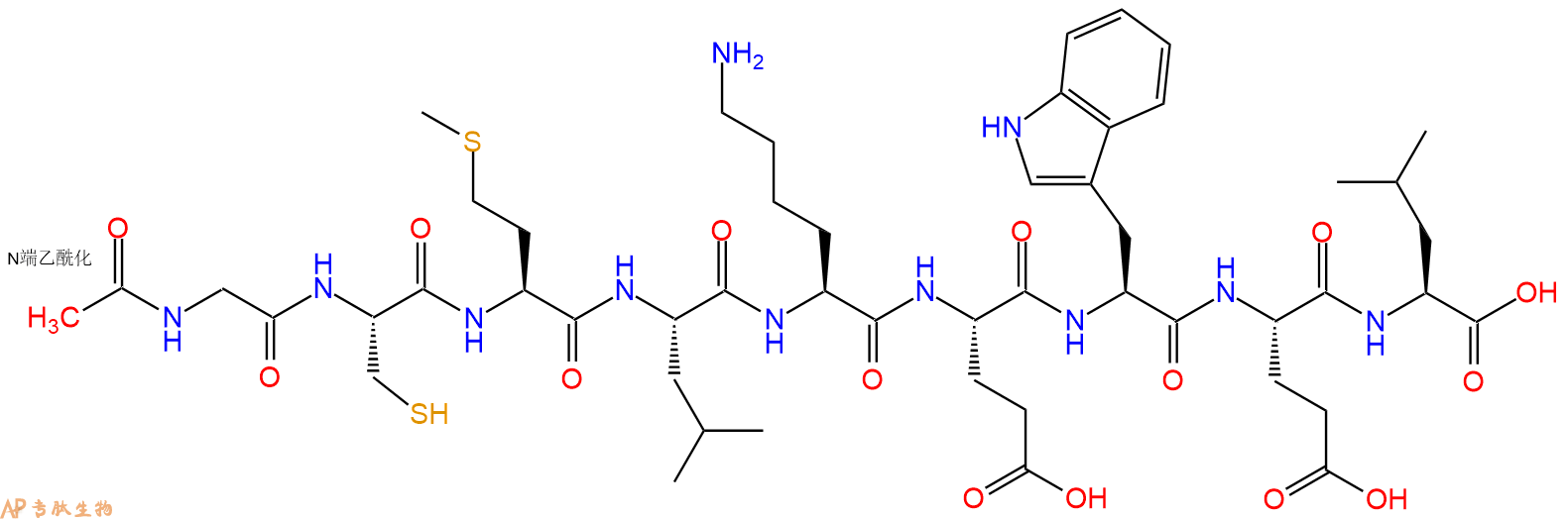 专肽生物产品Ac-Gly-Cys-Met-Leu-Lys-Glu-Trp-Glu-Leu-OH