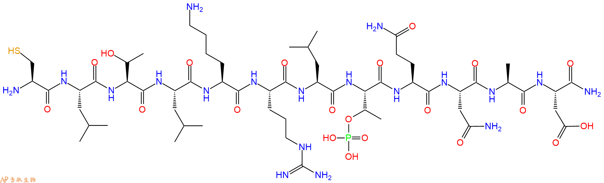 专肽生物产品H2N-Cys-Leu-Thr-Leu-Lys-Arg-Leu-pThr-Gln-Asn-Ala-Asp-NH2