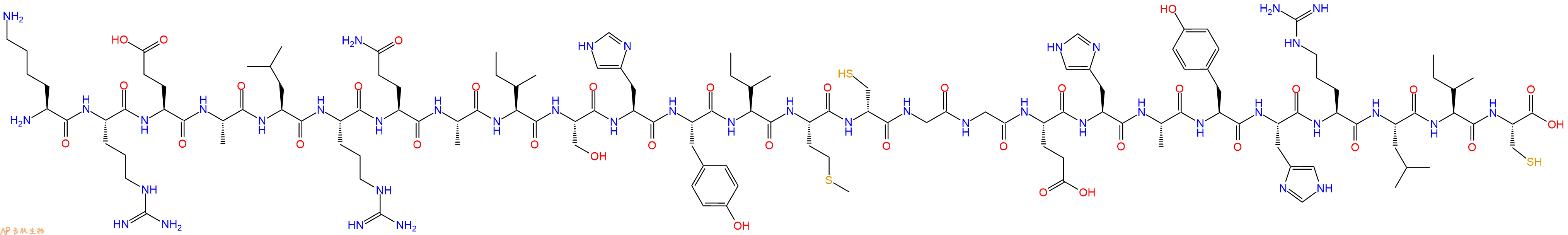 专肽生物产品H2N-Lys-Arg-Glu-Ala-Leu-Arg-Gln-Ala-Ile-Ser-His-Tyr-Ile-Met-DCys-Gly-Gly-Glu-His-Ala-Tyr-His-Arg-Leu-Ile-Cys-OH