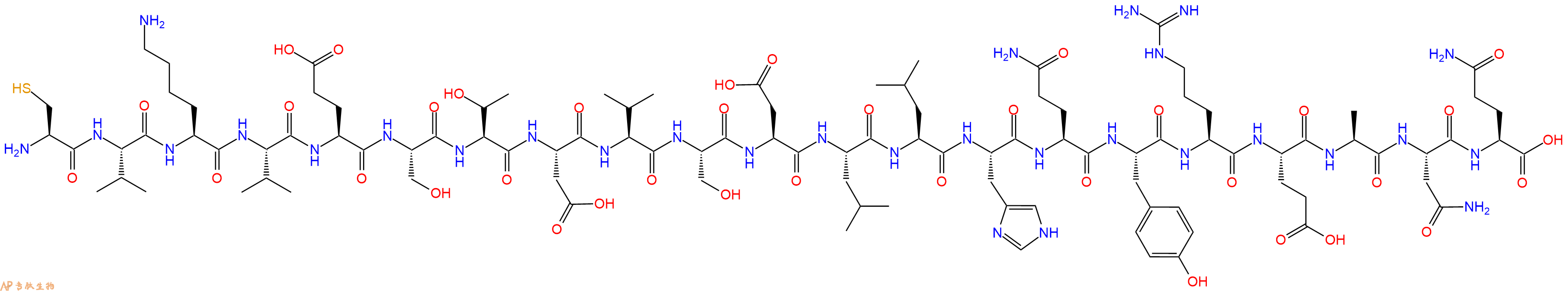 专肽生物产品H2N-Cys-Val-Lys-Val-Glu-Ser-Thr-Asp-Val-Ser-Asp-Leu-Leu-His-Gln-Tyr-Arg-Glu-Ala-Asn-Gln-OH