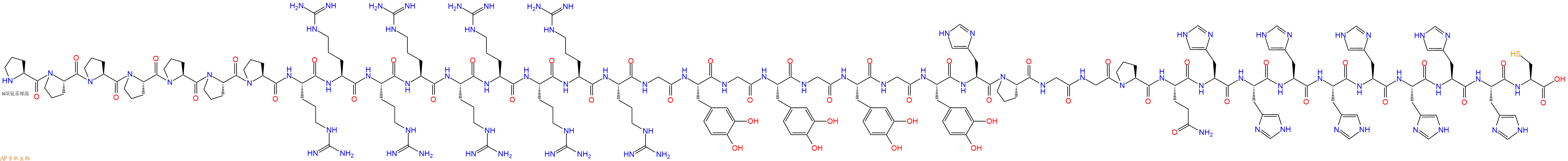 专肽生物产品H2N-Pro-Pro-Pro-Pro-Pro-Pro-Pro-Arg-Arg-Arg-Arg-Arg-Arg-Arg-Arg-Arg-Gly-DOPA-Gly-DOPA-Gly-DOPA-Gly-DOPA-His-Pro-Gly-Gly-Pro-Gln-His-His-His-His-His-His-His-His-Cys-OH