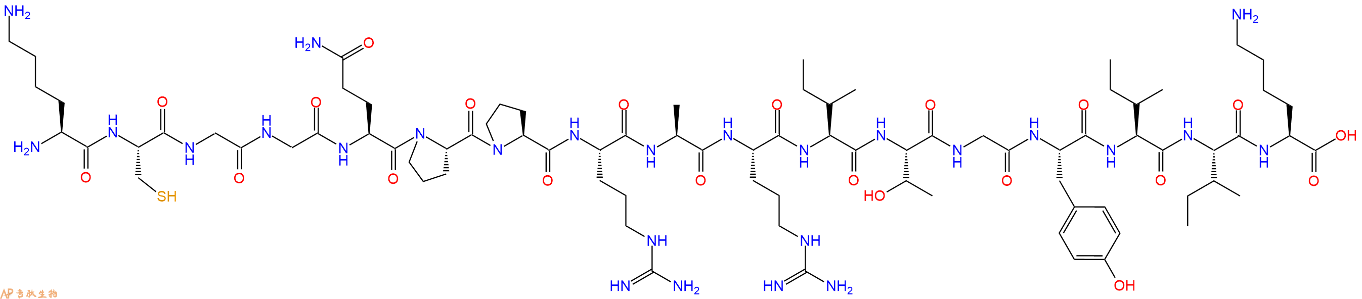 专肽生物产品H2N-Lys-Cys-Gly-Gly-Gln-Pro-Pro-Arg-Ala-Arg-Ile-Thr-Gly-Tyr-Ile-Ile-Lys-OH