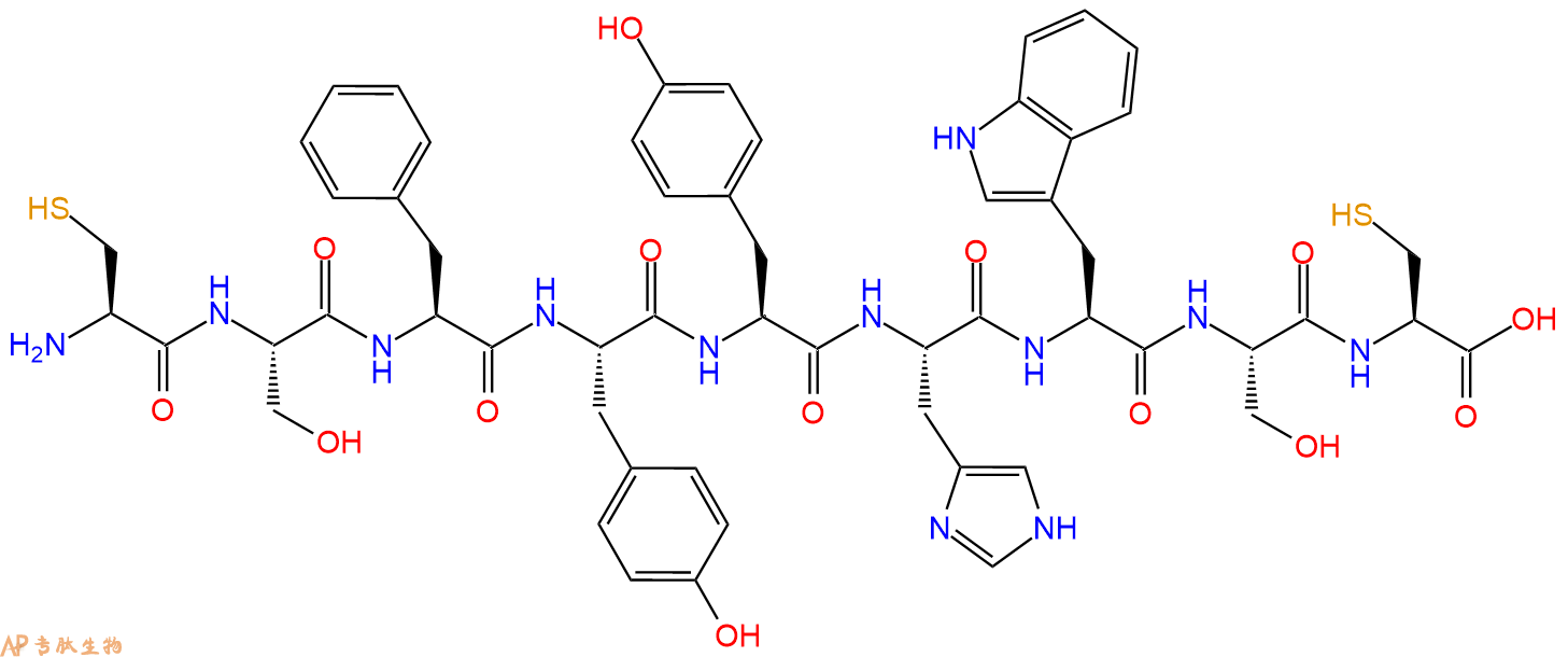 专肽生物产品H2N-Cys-Ser-Phe-Tyr-Tyr-His-Trp-Ser-Cys-OH