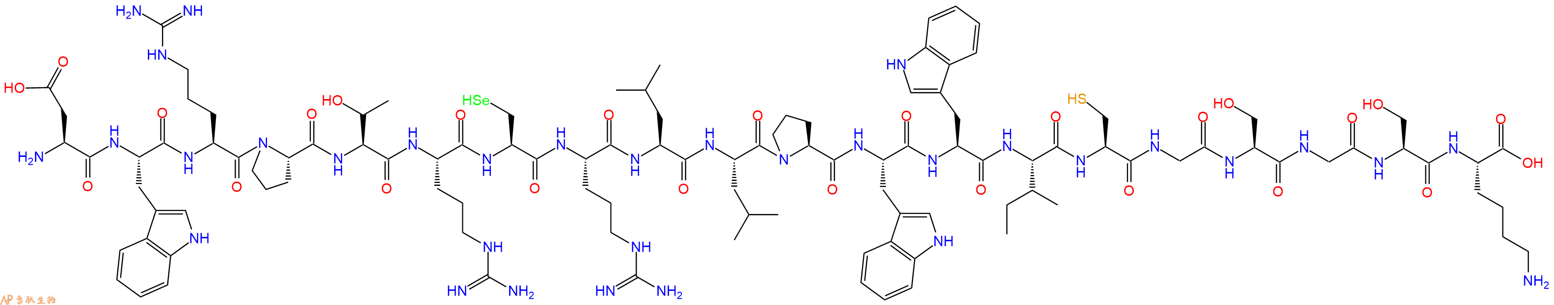 专肽生物产品H2N-Asp-Trp-Arg-Pro-Thr-Arg-Sec-Arg-Leu-Leu-Pro-Trp-Trp-Ile-Cys-Gly-Ser-Gly-Ser-Lys-OH