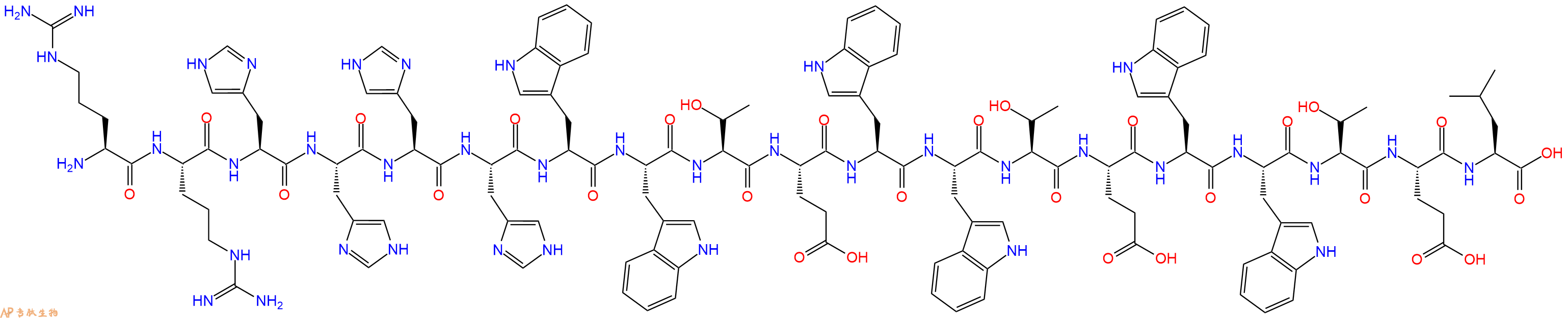 专肽生物产品H2N-Arg-Arg-His-His-His-His-Trp-Trp-Thr-Glu-Trp-Trp-Thr-Glu-Trp-Trp-Thr-Glu-Leu-OH
