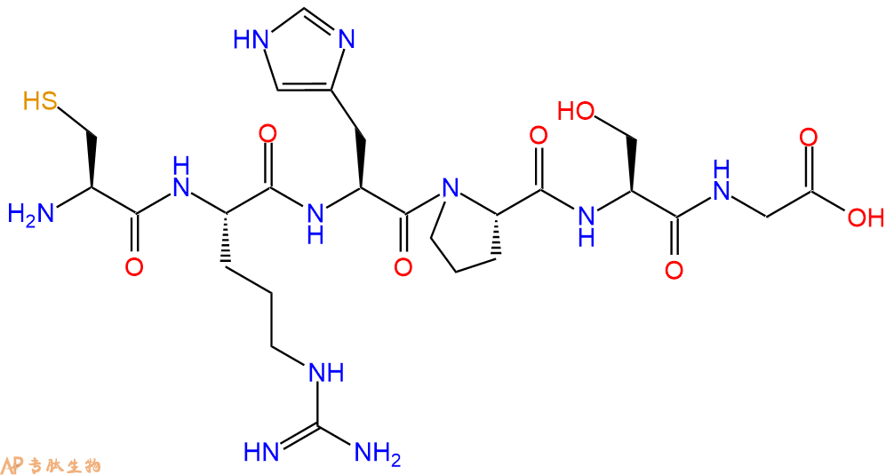 专肽生物产品H2N-Cys-Arg-His-Pro-Ser-Gly-OH